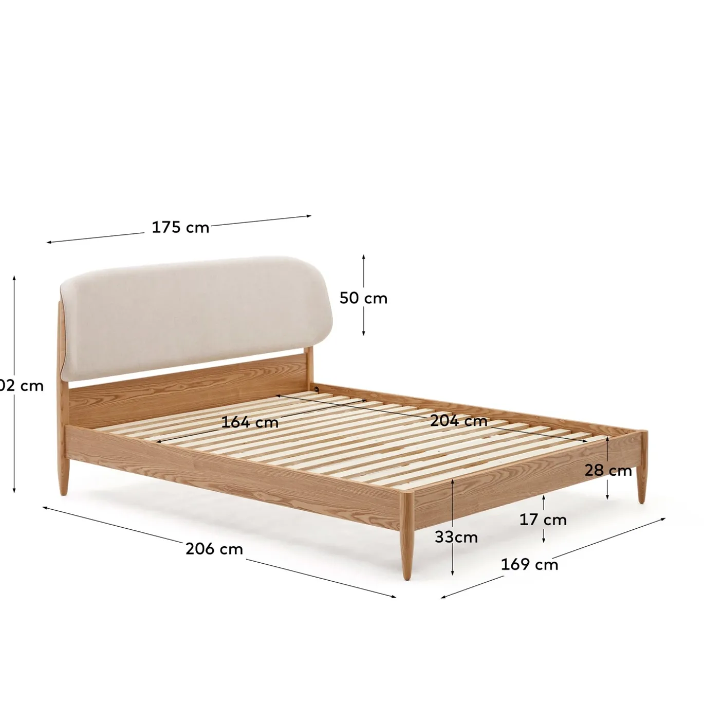 Kave Home Bedframe Octavia Wit/Naturel 160x200cm