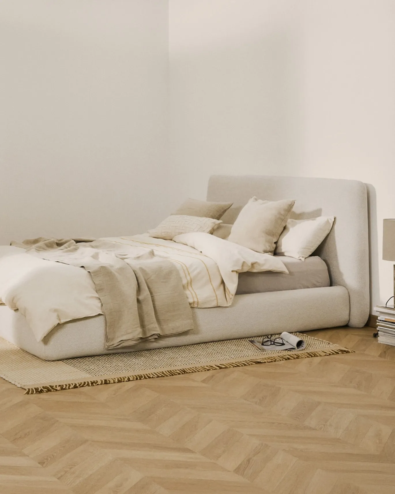 Kave Home Bed Martina met Afneembare Hoes Ecru Chenille voor Matras 180x200cm