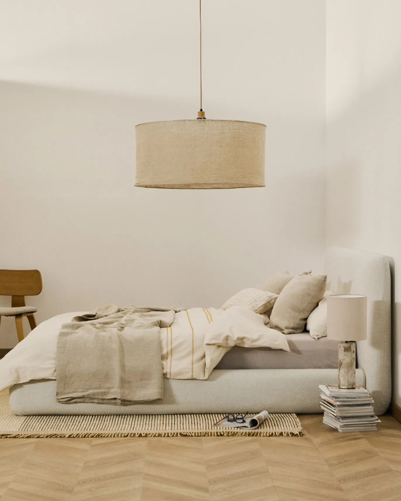 Kave Home Bed Martina met Afneembare Hoes Ecru Chenille voor Matras 160x200cm