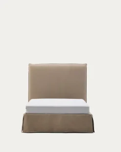 Kave Home Bed met Afneembare Bekleding Jaira Taupe Linnen en Katoen voor Matras 90x200cm