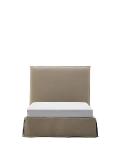 Kave Home Bed met Afneembare Bekleding Jaira Taupe Linnen en Katoen voor Matras 90x200cm