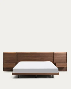 Kave Home Bed Norlen met 2 Nachtkastjes Walnootfineer Bruin en Led-licht voor Matras 180x200cm