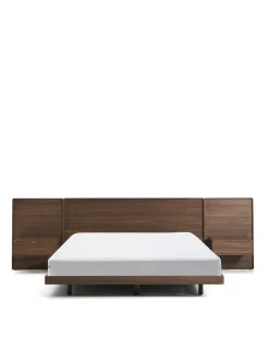 Kave Home Bed Norlen met 2 Nachtkastjes Walnootfineer Bruin en Led-licht voor Matras 180x200cm