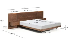Kave Home Bed Norlen met 2 Nachtkastjes Walnootfineer Bruin en Led-licht voor Matras 160x200cm