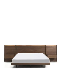 Kave Home Bed Norlen met 2 Nachtkastjes Walnootfineer Bruin en Led-licht voor Matras 160x200cm