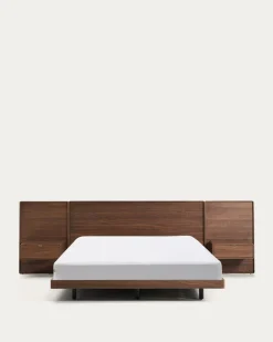 Kave Home Bed Norlen met 2 Nachtkastjes Walnootfineer Bruin en Led-licht voor Matras 160x200cm