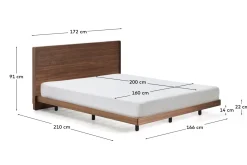 Kave Home Bed Norlen Walnootfineer Bruin en Led-licht voor Matras 160x200cm
