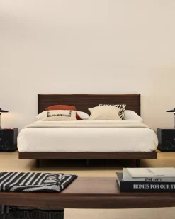 Kave Home Bed Norlen Walnootfineer Bruin en Led-licht voor Matras 180x200cm