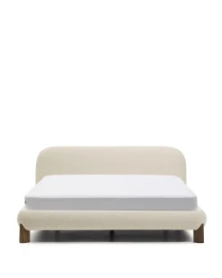 Kave Home Bed Odina Ecru Bouclé Afneembare Hoes Beige Essenhout voor Matras 160x200cm