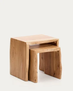 Kave Home Bijzettafel Lomiri Set Van 2 Acaciahout Naturel 50x42cm/34x42cm