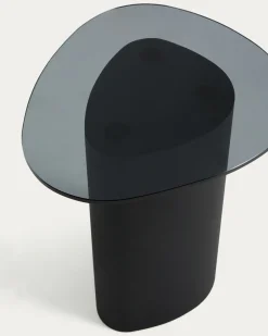 Kave Home Bijzettafel Olir Glas Metaal Zwart 48cm