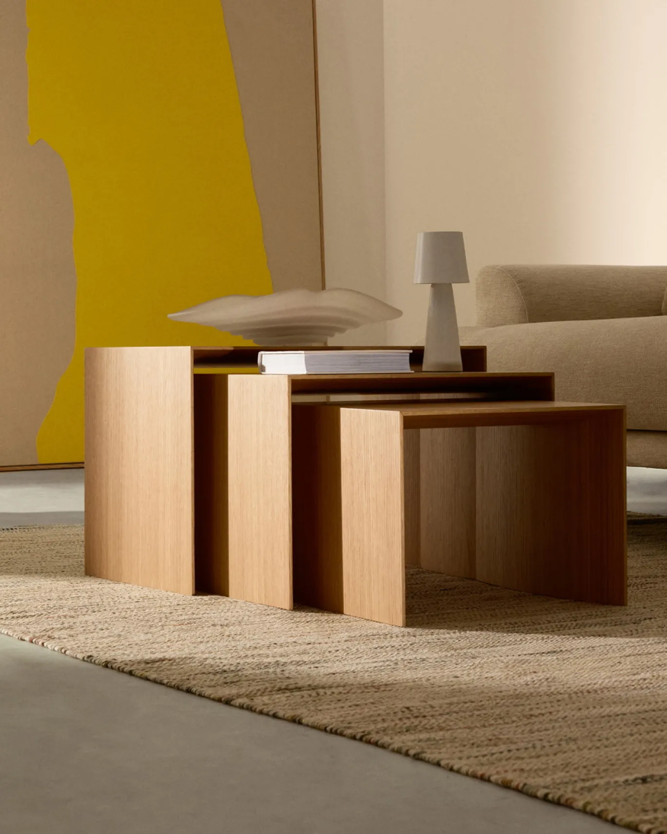 Kave Home Bijzettafels Litto Set Van 3 Eikenfineer 60x40/51x36/42x31cm