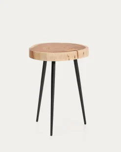 Kave Home Bijzettafel Tanive Acaciahout Naturel En Zwart Stalen Poten Ø35cm