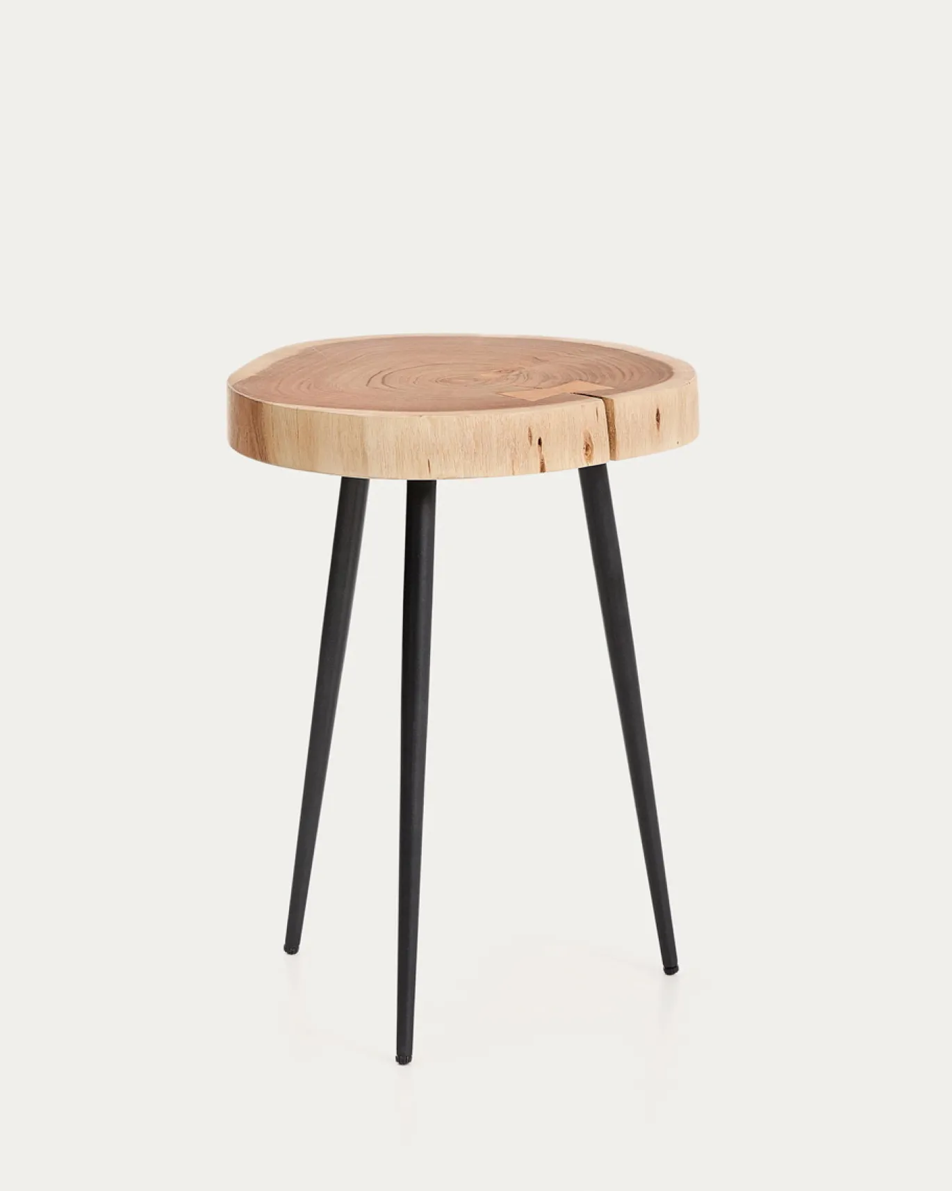 Kave Home Bijzettafel Tanive Acaciahout Naturel En Zwart Stalen Poten Ø35cm