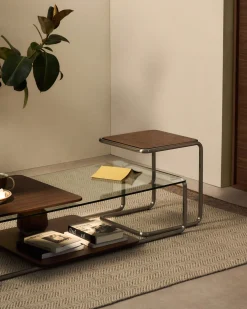 Kave Home Bijzettafel Tarsel Walnootfineer met RVS Frame 42x47cm