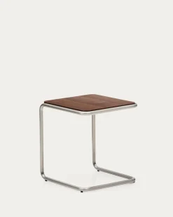 Kave Home Bijzettafel Tarsel Walnootfineer met RVS Frame 42x47cm