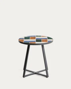 Kave Home Bijzettafel Tella Outdoor Staal Tegels Meerkleurig Ø90cm