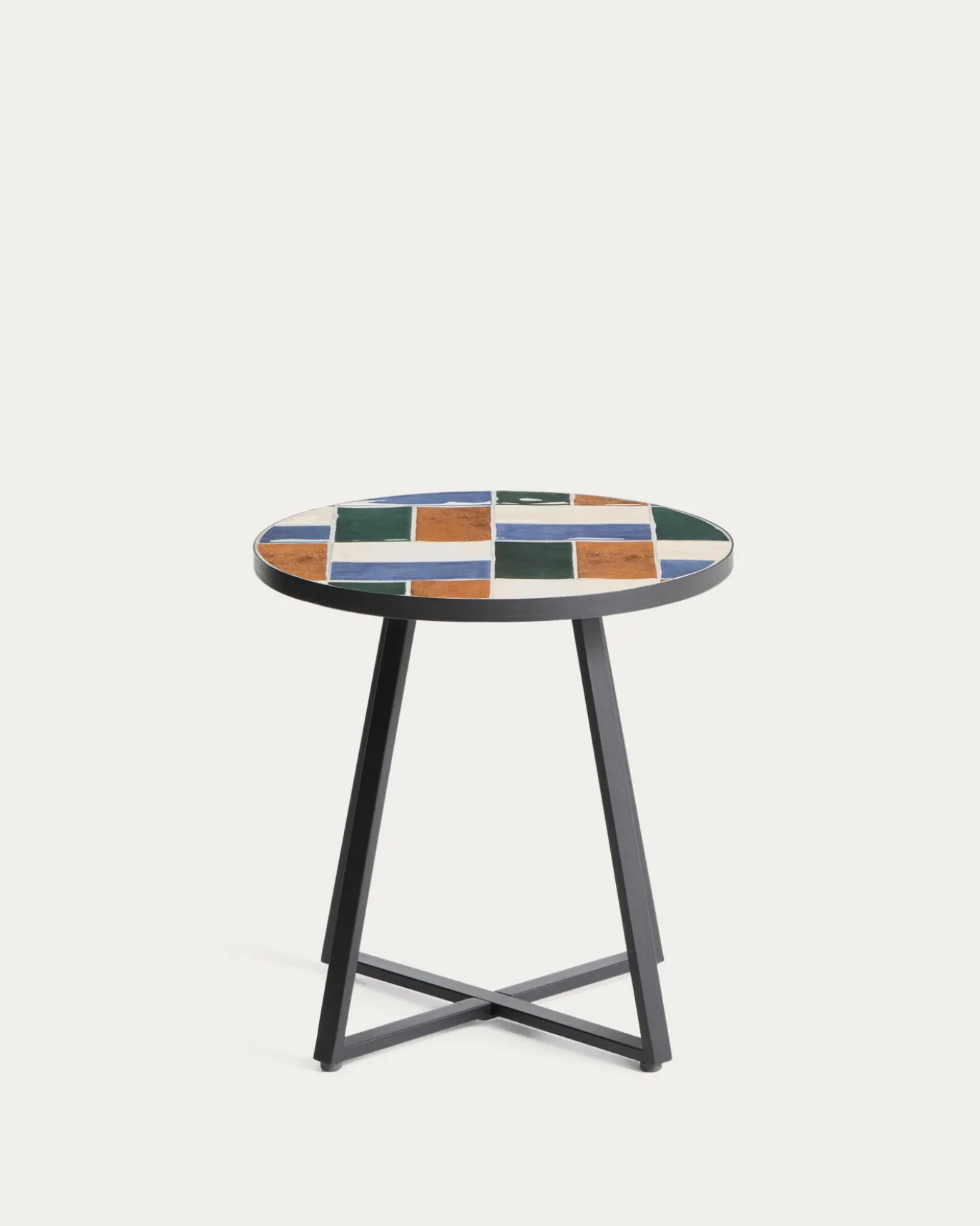 Kave Home Bijzettafel Tella Outdoor Staal Tegels Meerkleurig Ø90cm