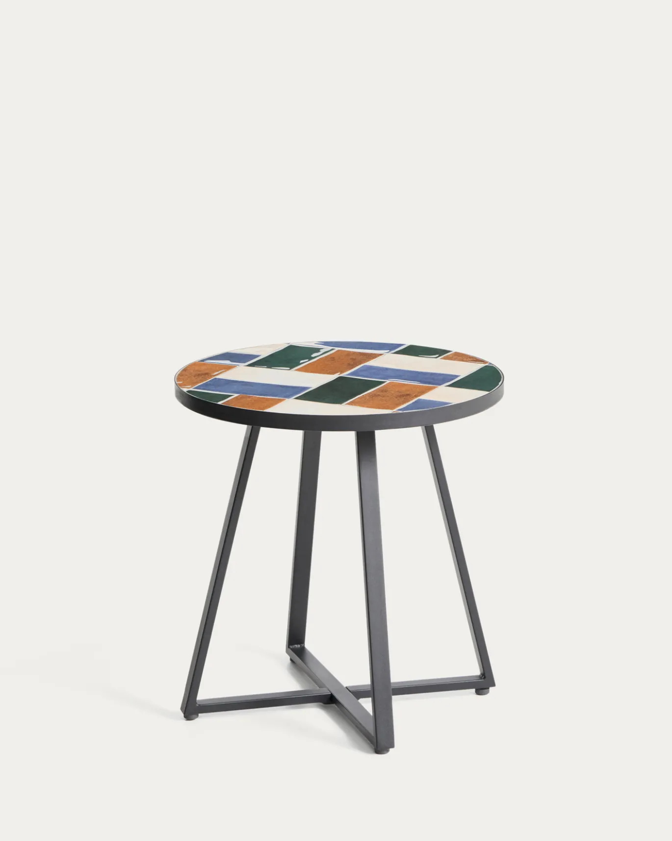 Kave Home Bijzettafel Tella Outdoor Staal Tegels Meerkleurig Ø90cm