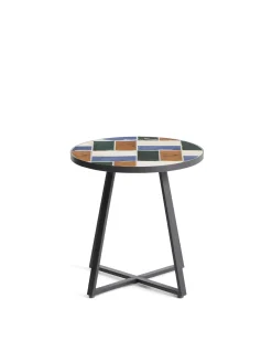 Kave Home Bijzettafel Tella Outdoor Staal Tegels Meerkleurig Ø90cm