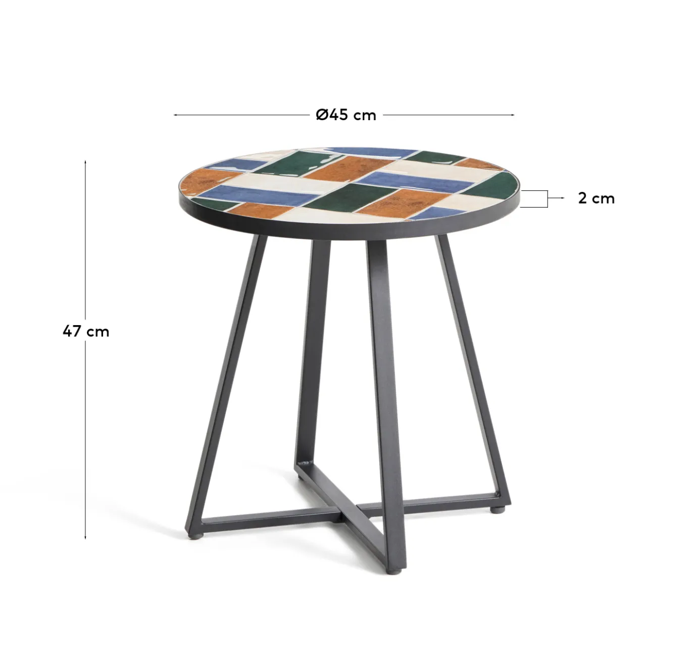 Kave Home Bijzettafel Tella Outdoor Staal Tegels Meerkleurig Ø90cm