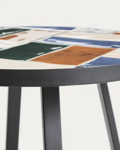 Kave Home Bijzettafel Tella Outdoor Staal Tegels Meerkleurig Ø90cm
