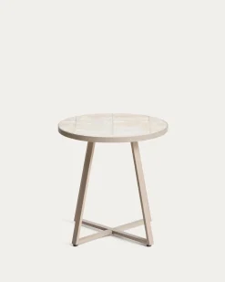 Kave Home Bijzettafel Tella Outdoor Staal Tegels Beige Ø90cm