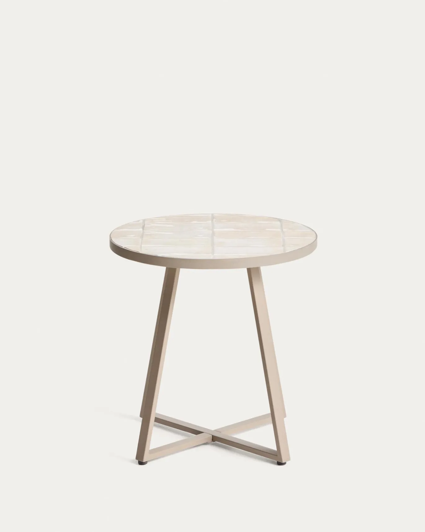 Kave Home Bijzettafel Tella Outdoor Staal Tegels Beige Ø90cm