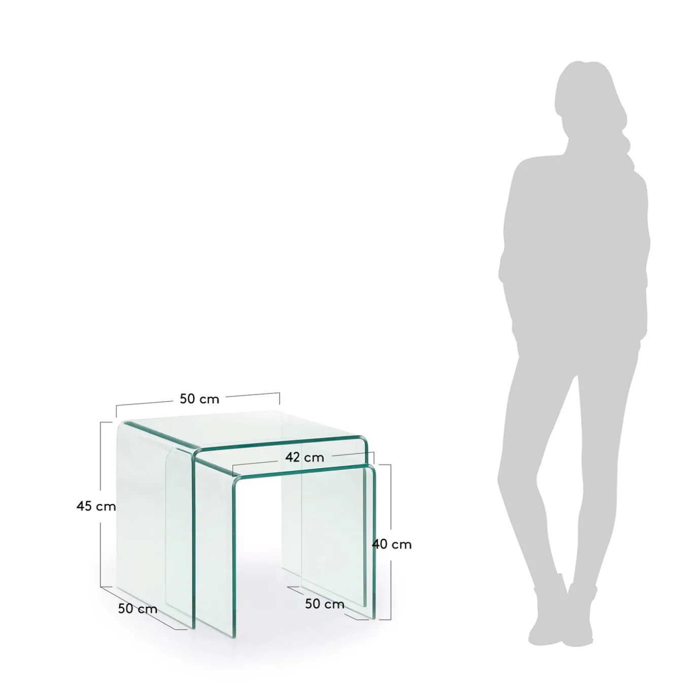 Kave Home Bijzettafeltjes Burano Set 2 Glas