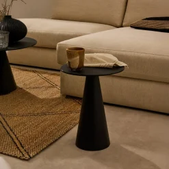Kave Home Bijzettafel Wilshire Mat Gehard Glas en Mat Zwart Gelakt Staal Ø35cm