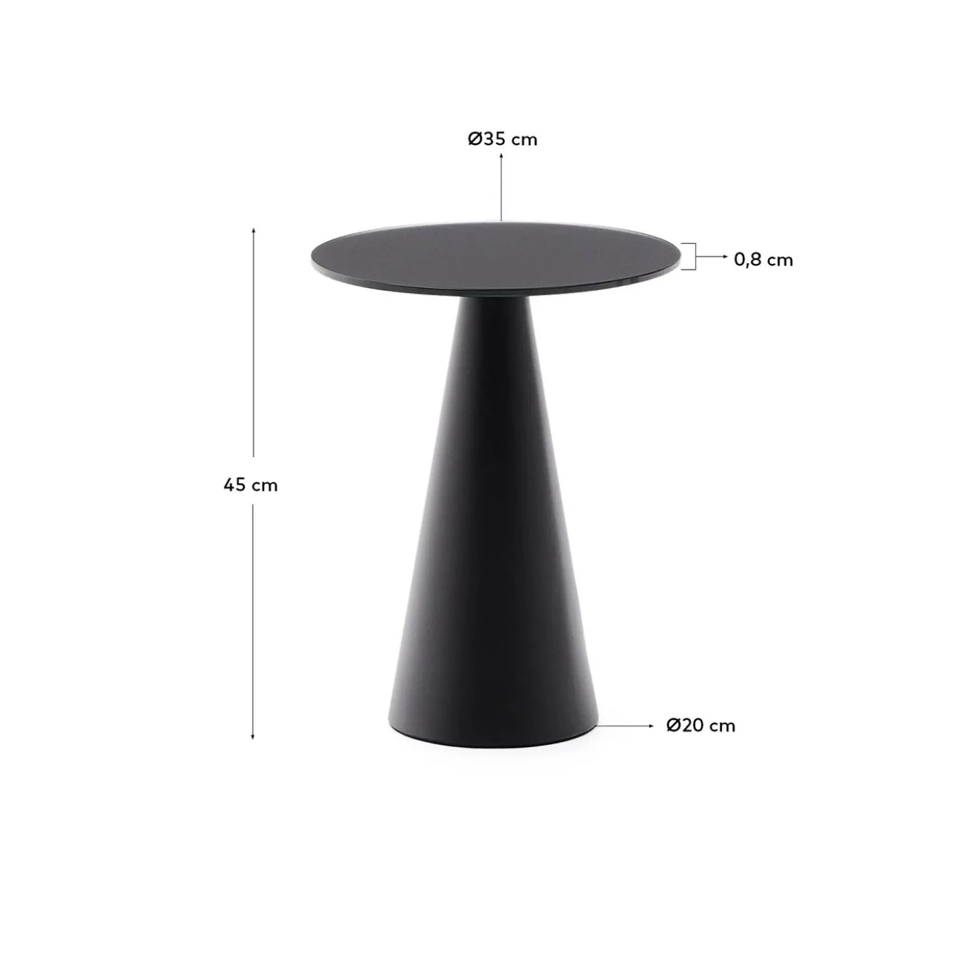 Kave Home Bijzettafel Wilshire Mat Gehard Glas en Mat Zwart Gelakt Staal Ø35cm
