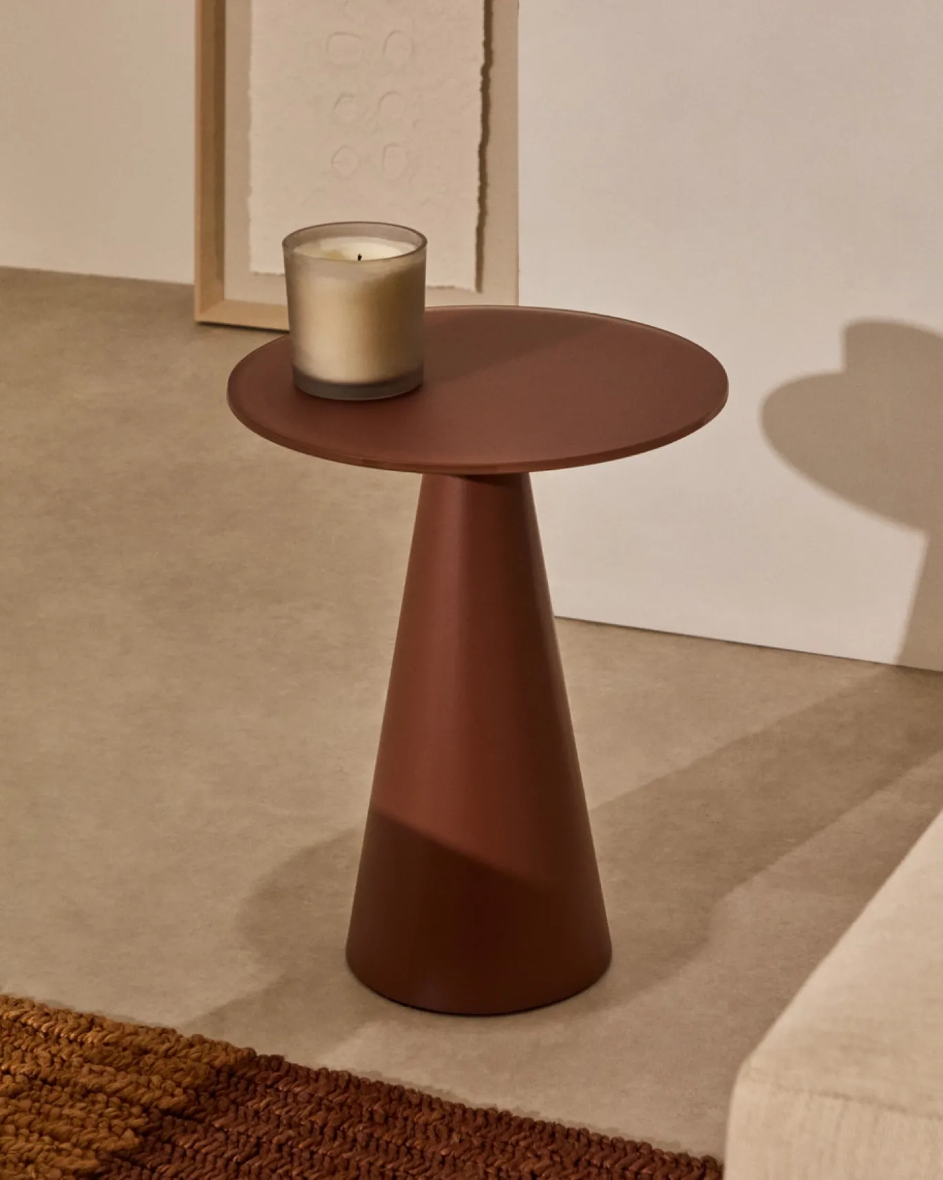 Kave Home Bijzettafel Wilshire Gehard Glas En Terracotta Gelakt Staal Ø35cm