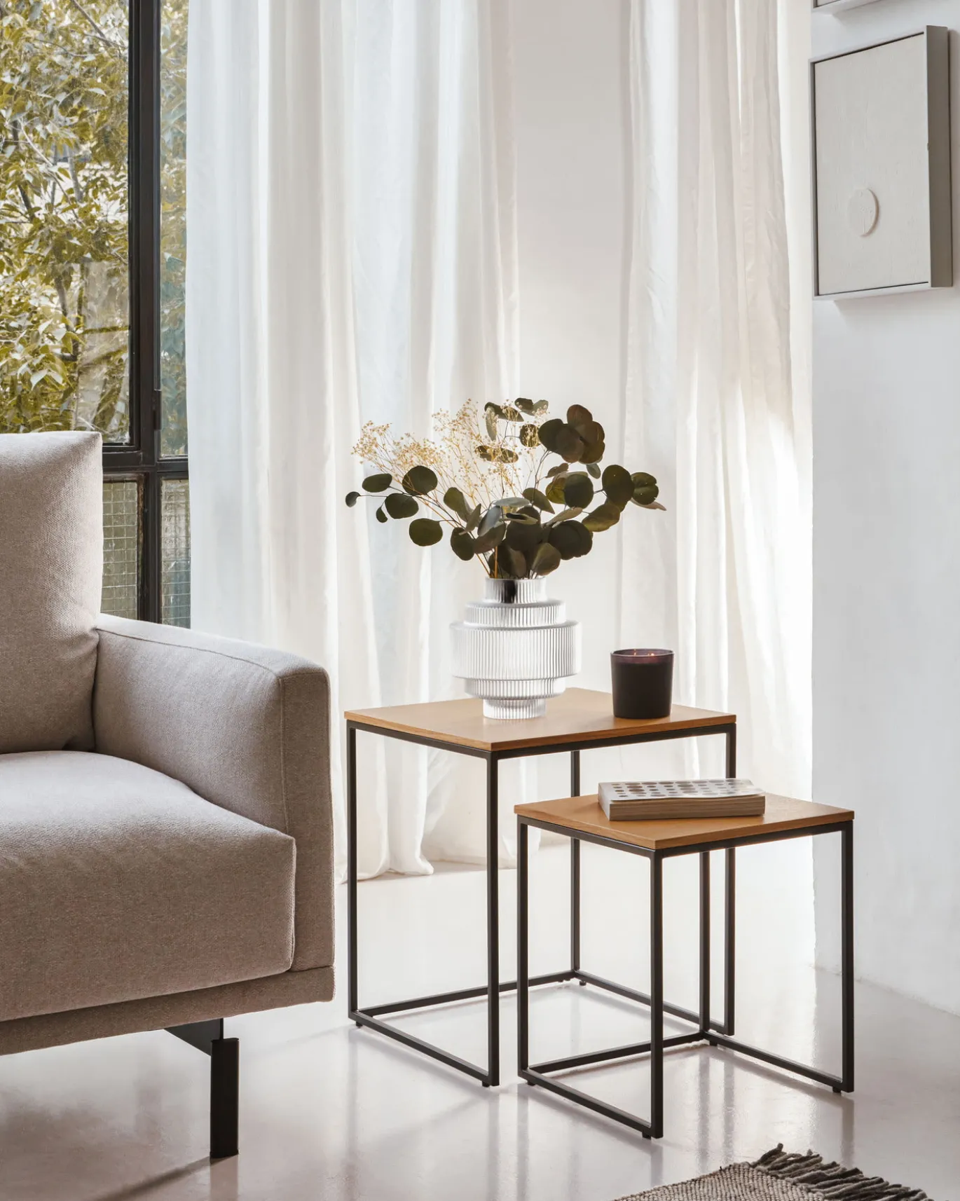 Kave Home Bijzettafel Yoana Set van 2 Naturel Eikenfineer