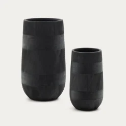 Kave Home Bloempot Tival Cement Zwart Set van 2