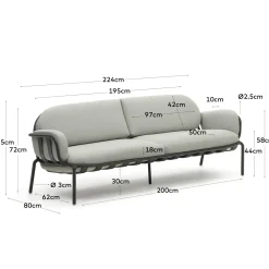 Kave Home Buitenbank Joncols 3-Zits Aluminium Grijs Gelakt 225cm