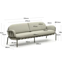 Kave Home Buitenbank Joncols 3-Zits Aluminium Groen Gelakt 225cm