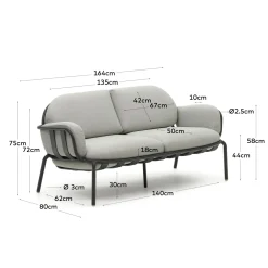 Kave Home Buitenbank Joncols 2-Zits Aluminium Grijs Gelakt 165cm