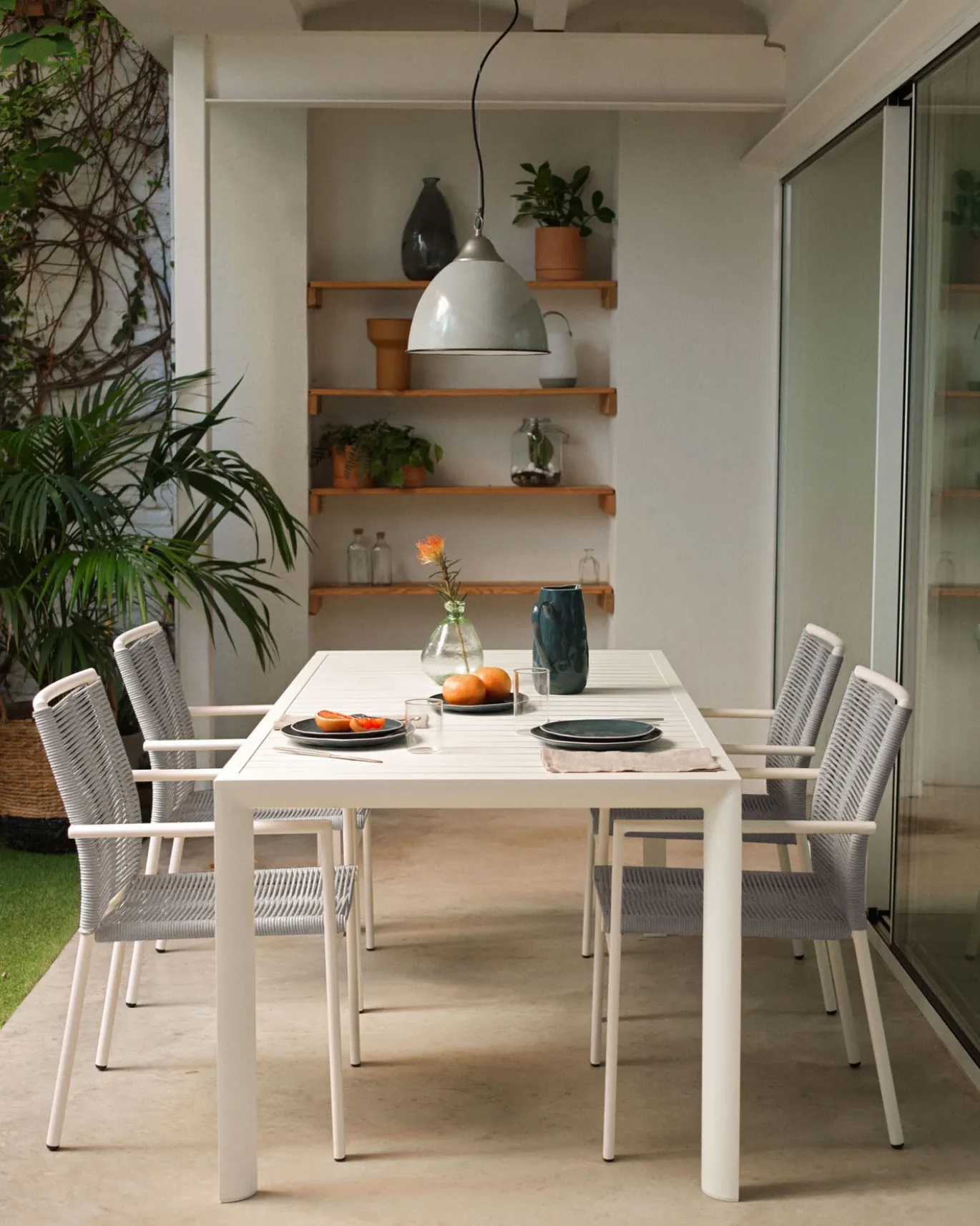 Kave Home Buitenstoel Culip Touw en Wit Aluminium