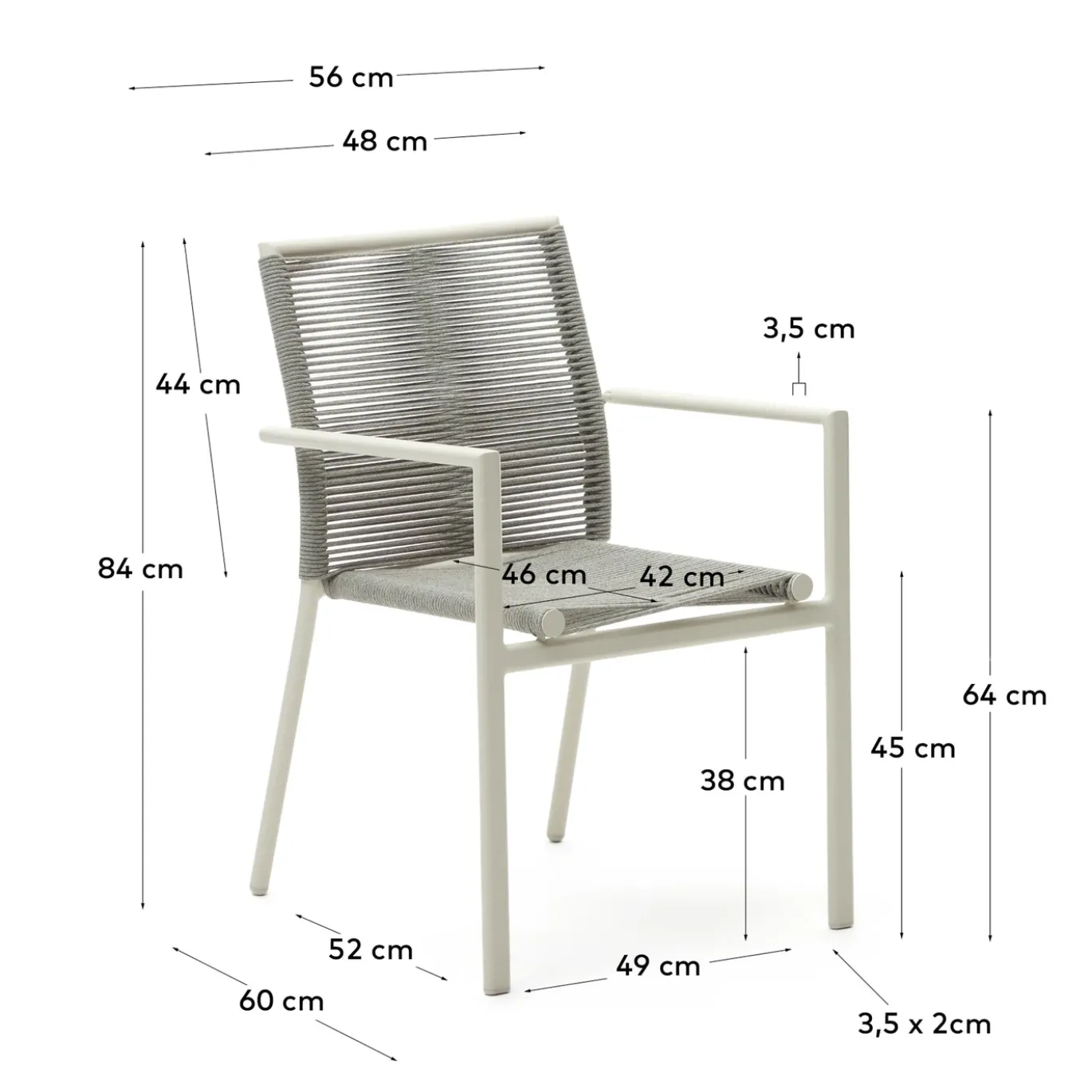 Kave Home Buitenstoel Culip Touw en Wit Aluminium