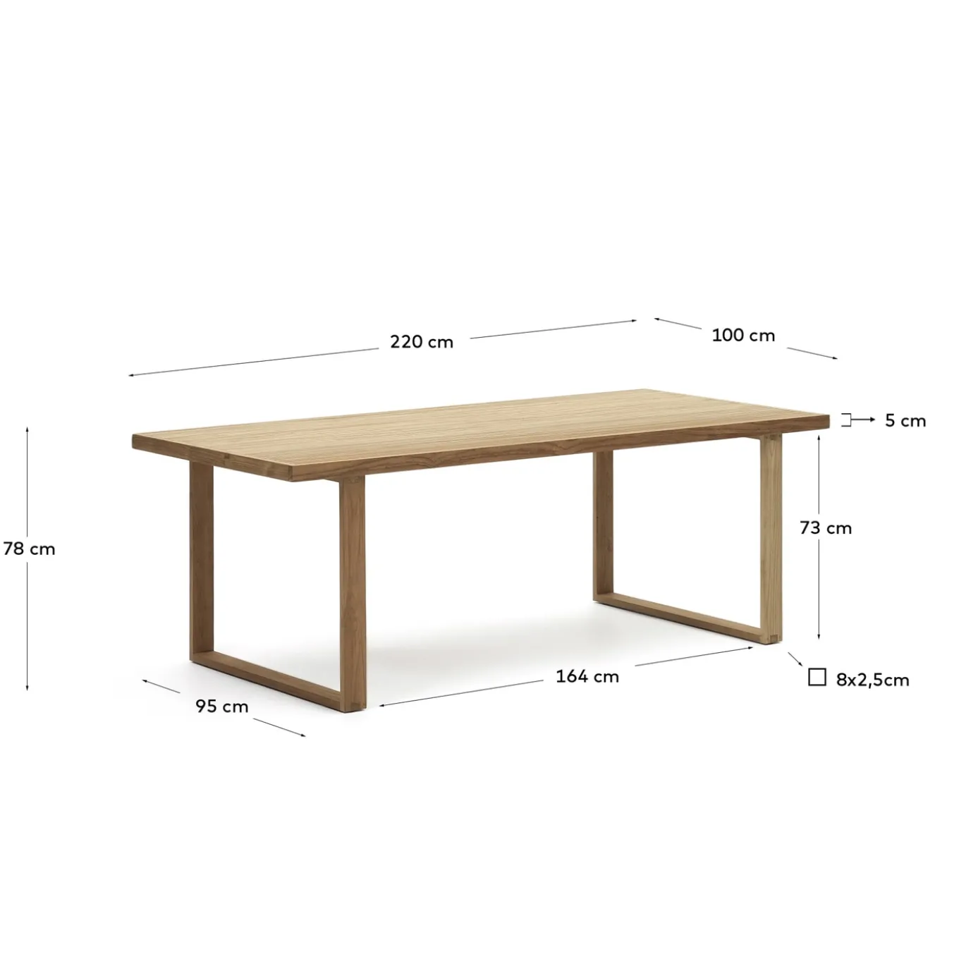 Kave Home Buitentafel Canadell Massief Gerecycled Teakhout 220x100cm