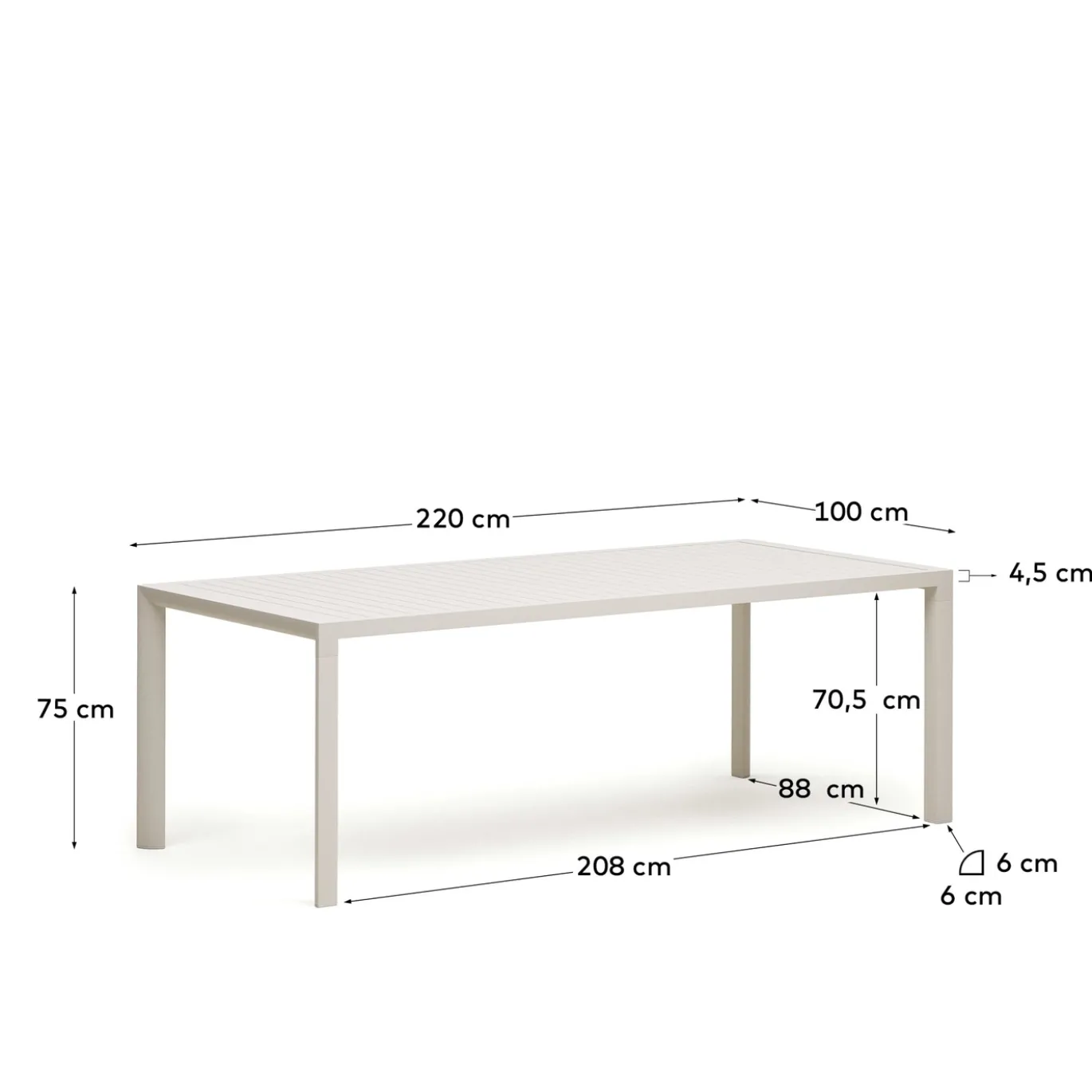Kave Home Buitentafel Culip Aluminium Wit 220x100cm