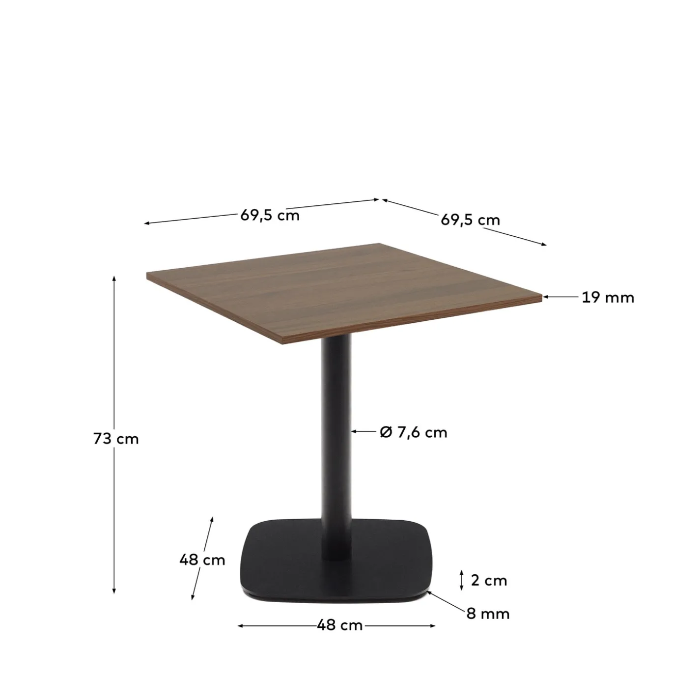 Kave Home Buitentafel Dina Bruin Notenhout Melamine 70x70cm