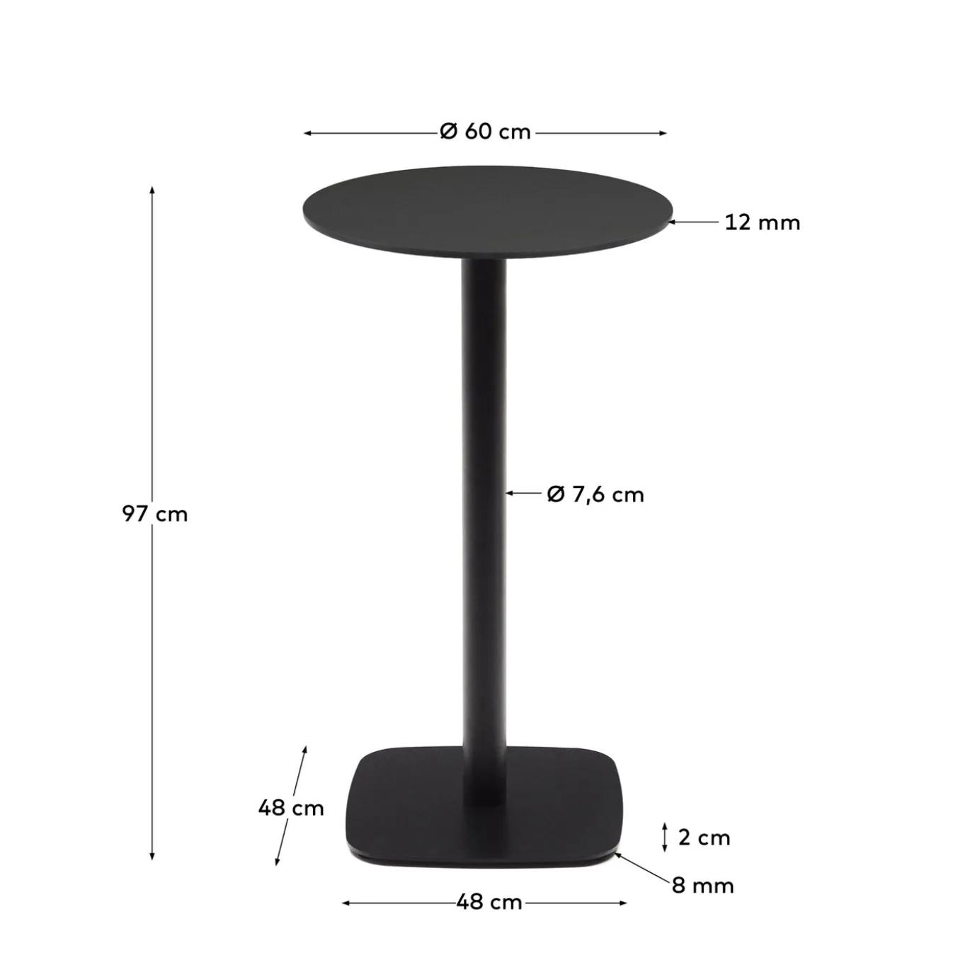 Kave Home Buitentafel Dina Rond Hoog Zwart Ø60x96cm