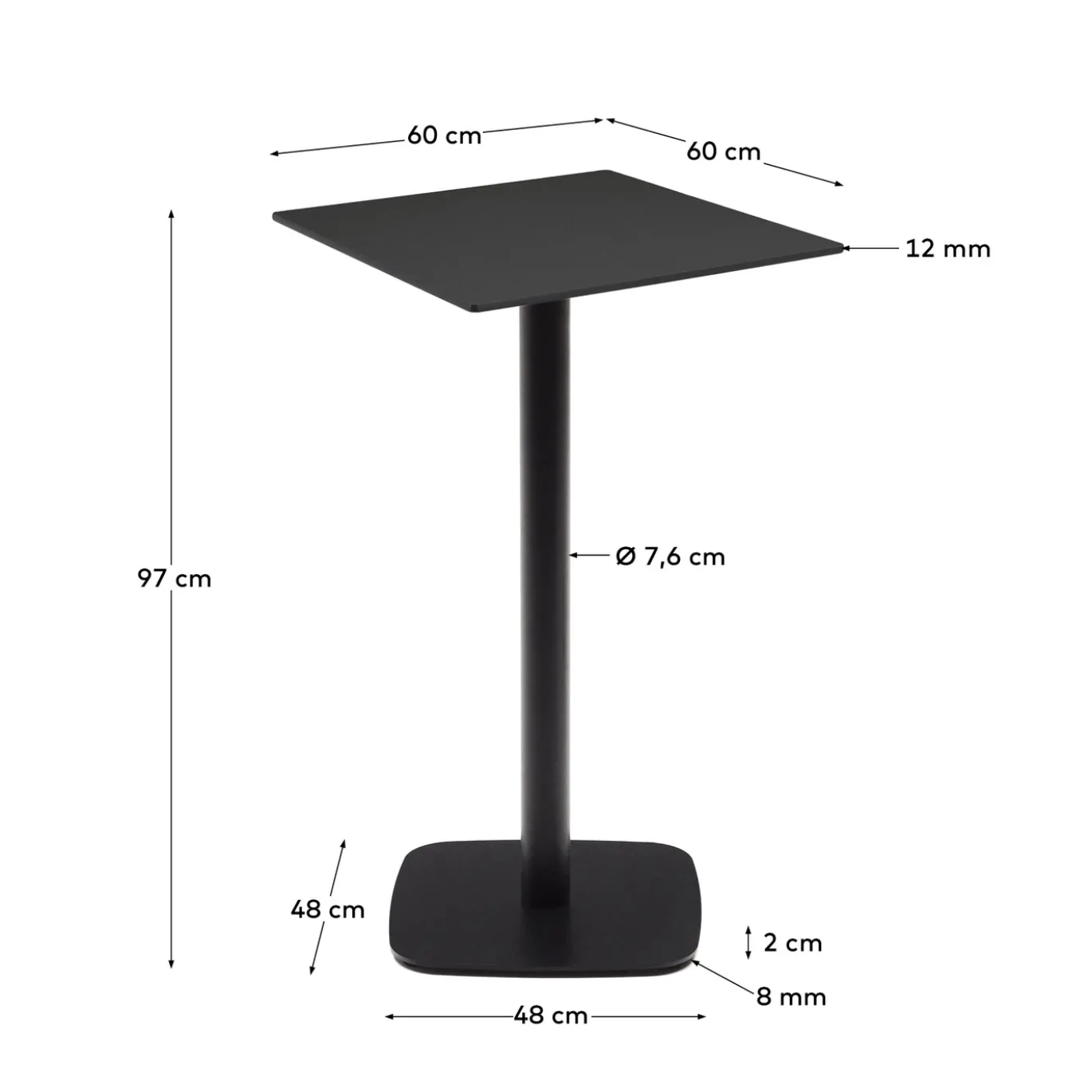 Kave Home Buitentafel Dina Zwart Hoog 60x60x96cm