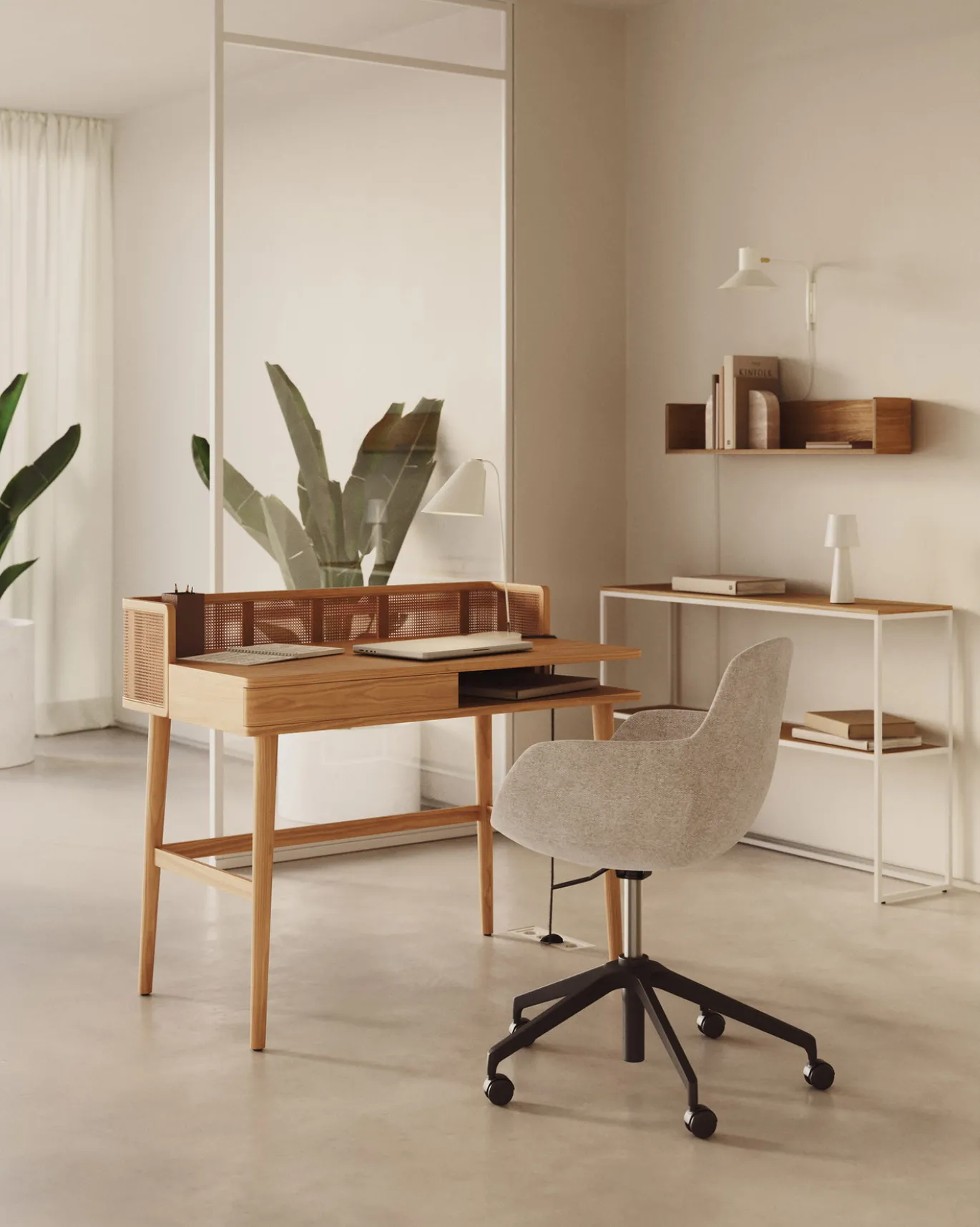 Kave Home Bureau Araxi Fineer Massief Essen 105x62cm