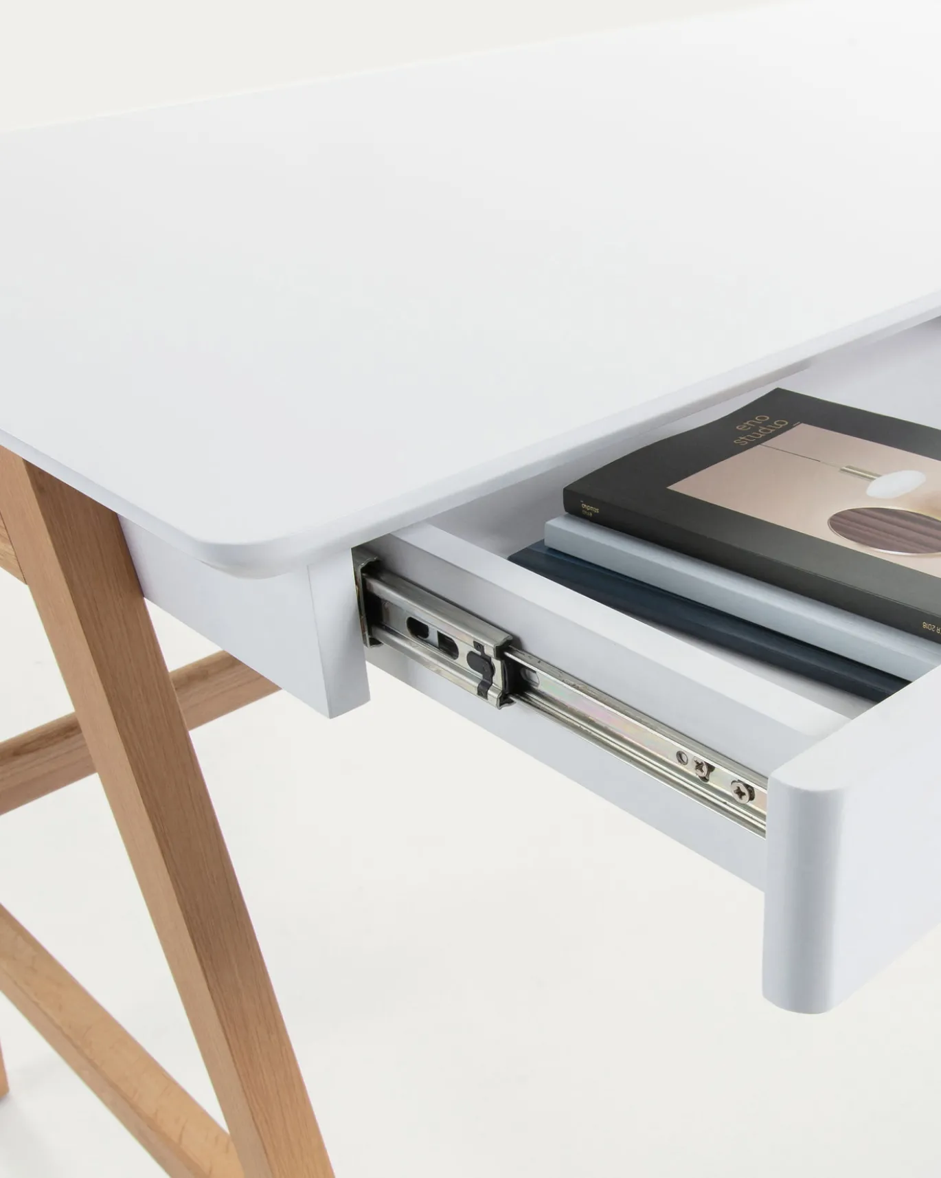 Kave Home Bureau Dyana Wit Gelakt MDF Massief Essenhout 120x60cm