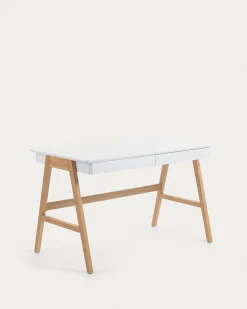 Kave Home Bureau Dyana Wit Gelakt MDF Massief Essenhout 120x60cm