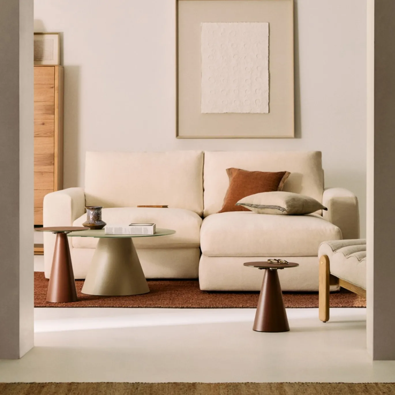 Kave Home Chaise Longue Bank Alea Chenille Ecru 3-Zits Rechts