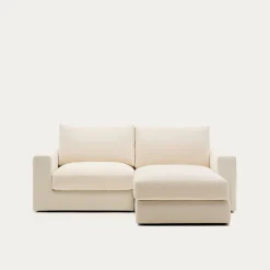 Kave Home Chaise Longue Bank Alea Chenille Ecru 3-Zits Rechts