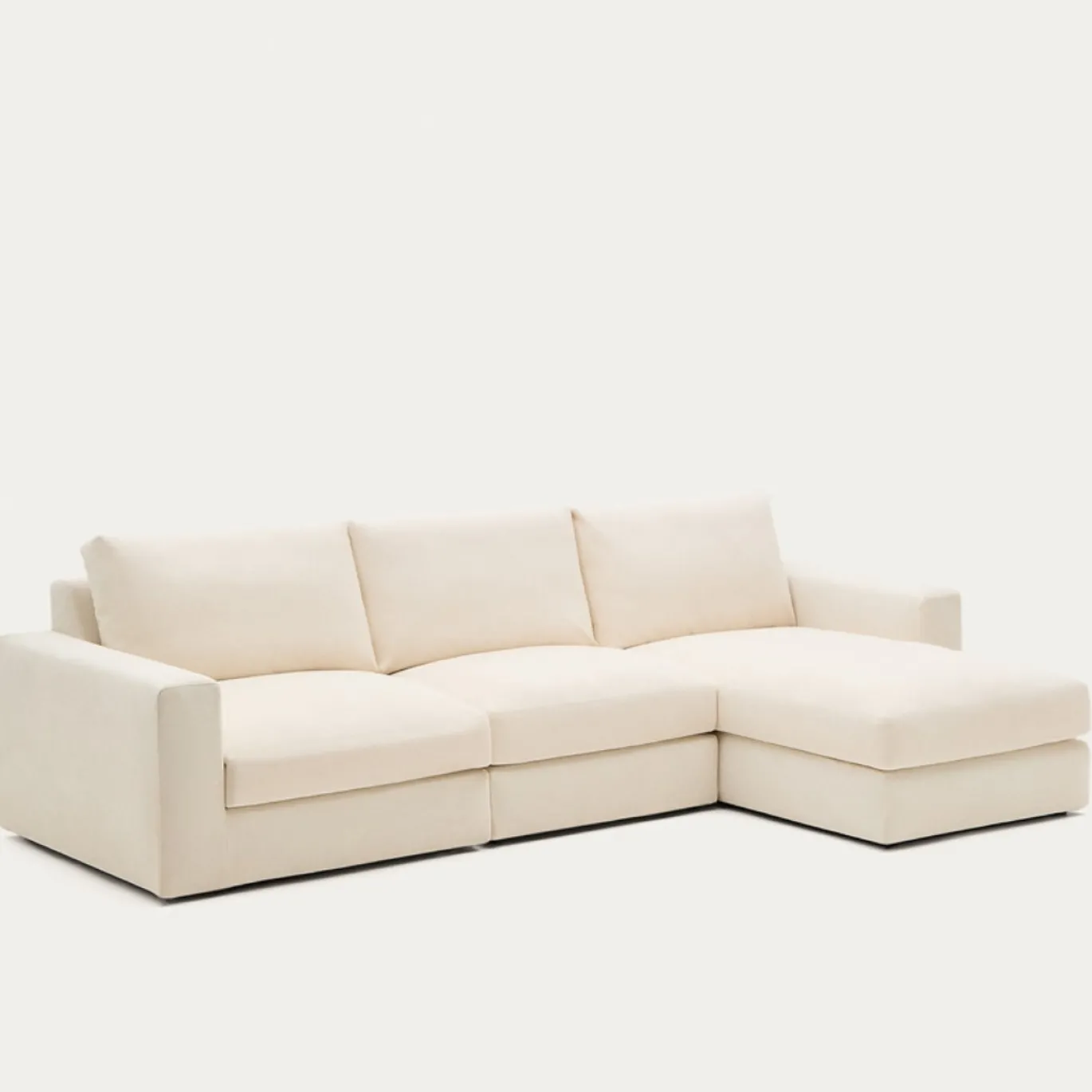 Kave Home Chaise Longue Bank Alea Chenille Ecru 4-Zits Rechts